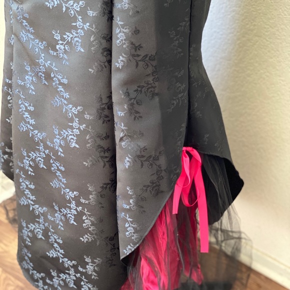 VINTAGE SATIN Y2K TULLE BOW BLACK FLORAL MERMAID FORMAL DRESS - Picture 3 of 8